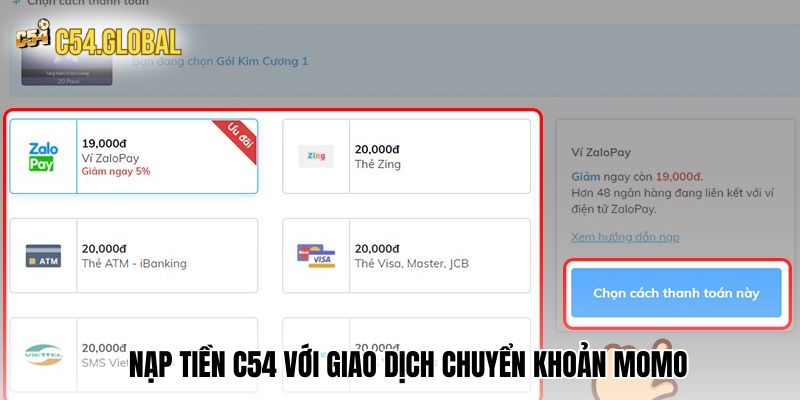 Nạp tiền C54 với giao dịch chuyển khoản Momo